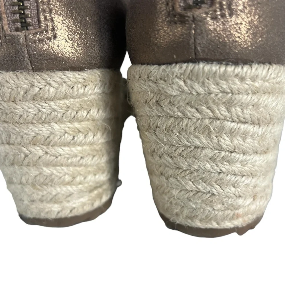 Eileen Fisher Wanda Metallic Leather Wedge Espadrilles‎ Sandals Women Size 8.5